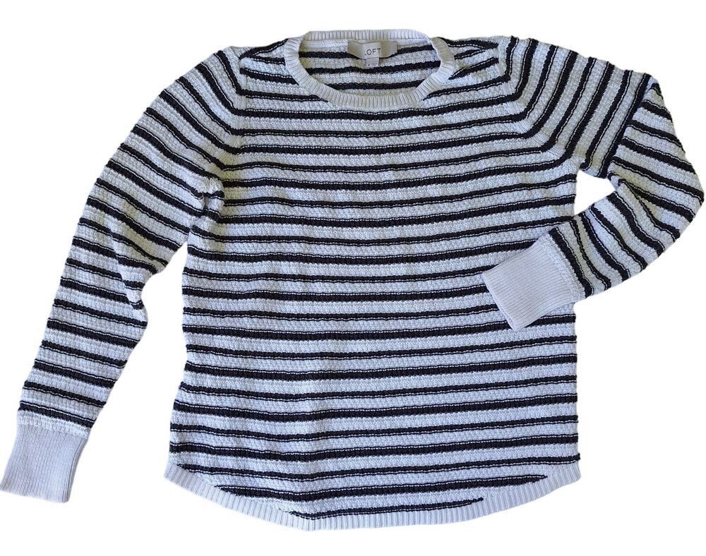 LOFT 100% Cotton Striped Nautical Coastal Preppy Sweater Black White M